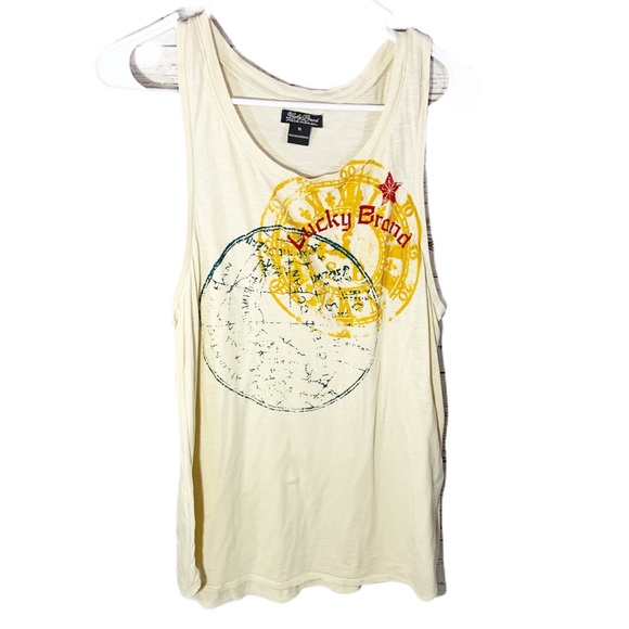 Lucky Brand Beige Graphic Tank Top Sz M - Picture 1 of 5